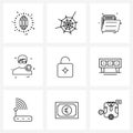 Set of 9 Modern Line Icons of security, unlock, folder, avatar, avatar