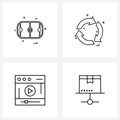 Set of 4 Modern Line Icons of sports, video, football, arrows, communication