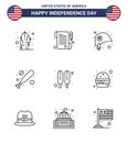 Set of 9 Modern Lines pack on USA Independence Day burger; hot dog; helmet; corn dog; bat