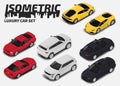Set of Modern luxury cars. Vector isometric high quality city transport icon set.