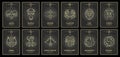 Set of Modern magic witchcraft cards with astrology zodiac signs in the night sky. Zodiac characteristic. Zodiac icons.