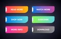 Set of modern neon glowing buttons in different colors. Vector Web Element