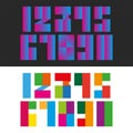 A set of modern numbers from rectangular multi color and gradient blocks geometric shapes, mathematics symbols for typography