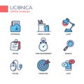 Set of modern office line flat design icons and pictograms. Royalty Free Stock Photo