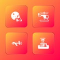 Set Modern pilot helmet, Helicopter, UAV Drone and Airport control tower icon. Vector Royalty Free Stock Photo