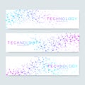 Set of modern scientific banners. Modern futuristic virtual abstract background molecule structure for medical