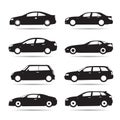 Set of modern shapes and Icons of Cars. Vector Illustration. Royalty Free Stock Photo