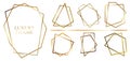 Set of modern shiny golden polygonal shapes on white background