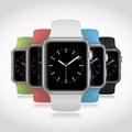Set of 5 modern shiny sport smart watches with
