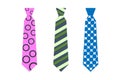 Set of modern simple men\'s ties with different color patterns flat vector illustration Royalty Free Stock Photo