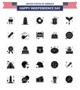 Set of 25 Modern Solid Glyph pack on USA Independence Day sausage; food; yummy; liquid; flask