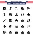 Set of 25 Modern Solid Glyph pack on USA Independence Day thanksgiving; american; garland; helmet; american