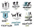 Set of modern sports: triathlon, marathon, aquatlon, cycling logos, icons