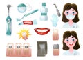 Set of modern stomatology icons or dentis doctor tools Royalty Free Stock Photo