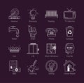 A set of modern thin line white public utility, housing facilities, communal housing services vector icons.