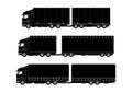 Set of modern truck silhouettes with close-coupled trailer.