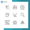 Set of 9 Modern UI Icons Symbols Signs for accessories, drink, cooking, cup, plate
