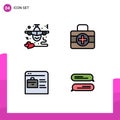 Set of 4 Modern UI Icons Symbols Signs for airplane, find job, heart, medici, online portfolio