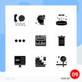 Set of 9 Modern UI Icons Symbols Signs for analytics, massege, medicine, chating, science Royalty Free Stock Photo