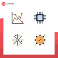 Set of 4 Modern UI Icons Symbols Signs for analytics, stars, chip, processor, gear