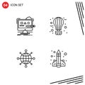 Set of 4 Modern UI Icons Symbols Signs for art, journey, digital, balloon, network