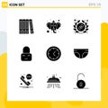 9 Thematic Vector Solid Glyphs and Editable Symbols of baby, tools, insignia, parental, lock