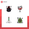 Set of 4 Modern UI Icons Symbols Signs for bag, design, gift, fruit juice glass, graphic