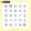 Set of 25 Modern UI Icons Symbols Signs for block, education, sketching, bag, social