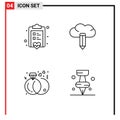 Set of 4 Modern UI Icons Symbols Signs for board, marriage, love, pencil, education