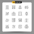 Set of 16 Modern UI Icons Symbols Signs for business, battery, light, green, eco