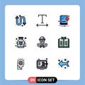 Set of 9 Modern UI Icons Symbols Signs for business, lamp, notification, night, medicine