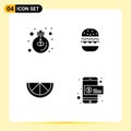 Set of 4 Modern UI Icons Symbols Signs for business, lemon, light, food, coin