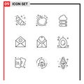 Set of 9 Modern UI Icons Symbols Signs for card, letter, data, email, delete