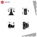 Set of 4 Modern UI Icons Symbols Signs for chemical, puzzle, love, pharmacy, insert coin