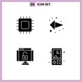 Set of 4 Modern UI Icons Symbols Signs for chip, data, gadget, direction, protect