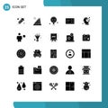 Universal Icon Symbols Group of 25 Modern Solid Glyphs of closed, human, coding, transport, search