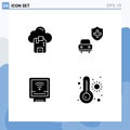 Set of 4 Modern UI Icons Symbols Signs for cloud, plumber, server, security, meter