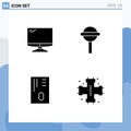 Set of 4 Modern UI Icons Symbols Signs for computer, credit card, imac, chupa, mechanical