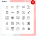 Set of 25 Modern UI Icons Symbols Signs for confect, customer, head, business, shopping