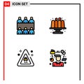 Set of 4 Modern UI Icons Symbols Signs for conference, accidents, baked, cakes, person