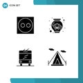 Set of 4 Modern UI Icons Symbols Signs for cord, beach tent, pot, bus, teepee Royalty Free Stock Photo