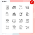 Set of 16 Modern UI Icons Symbols Signs for desk, living, money, home, document