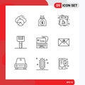 Set of 9 Modern UI Icons Symbols Signs for digital banking, peeler, cafe, kitchenware, order
