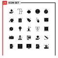 Set of 25 Modern UI Icons Symbols Signs for dish, watch, vegetable, stop, trademark