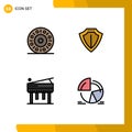 Set of 4 Modern UI Icons Symbols Signs for donut, piano, sheild, protect, pie