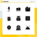 Set of 9 Modern UI Icons Symbols Signs for email, id, destination, card, search