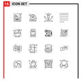 Set of 16 Modern UI Icons Symbols Signs for entertainment, food, designing, chinese, right