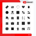 Set of 25 Modern UI Icons Symbols Signs for favorite, love, employee, heart, multimedia