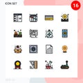 Set of 16 Modern UI Icons Symbols Signs for fire, alert, business, alarm, interface