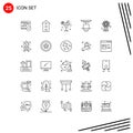 Set of 25 Modern UI Icons Symbols Signs for furniture, beverage, house, lemon, glass